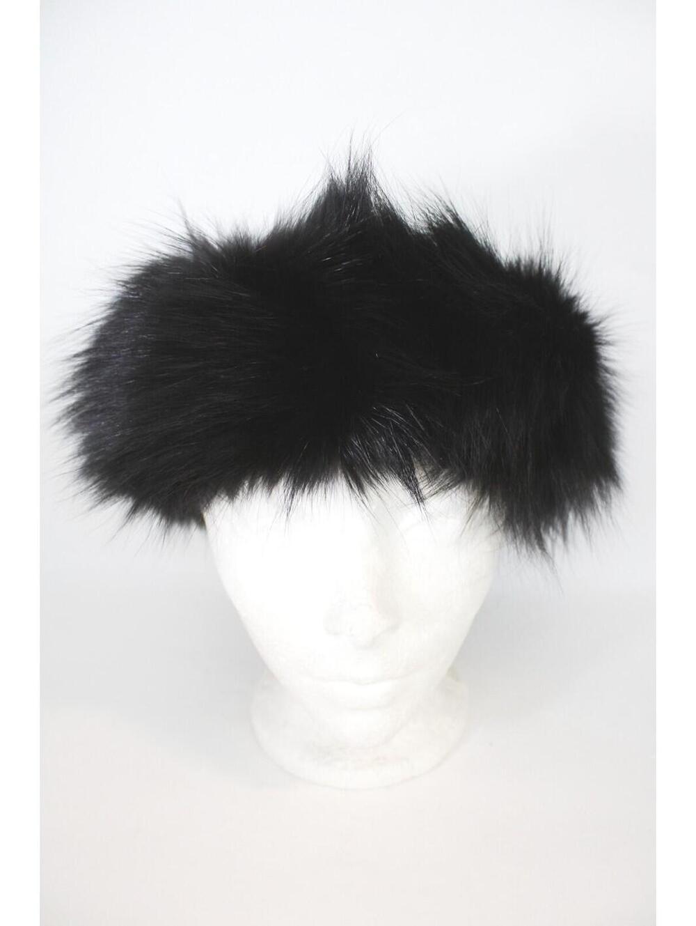 Excellent Black Fox Fur Headband Hat Women Woman Size 22" X 4"